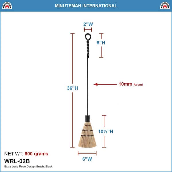 36 in. Tall Black Extra-Long Rope Design Fireplace Brush Tool