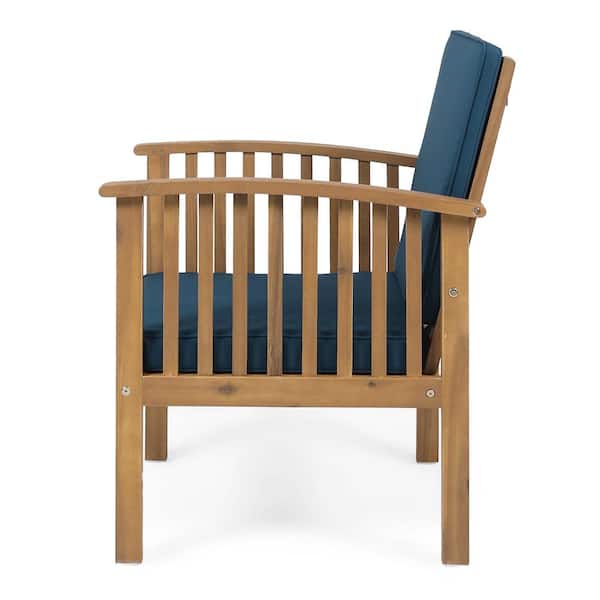 Casa Acacia Brown Patina Wood Outdoor Patio Lounge Chairs with Dark Teal Cushions (2-Pack)