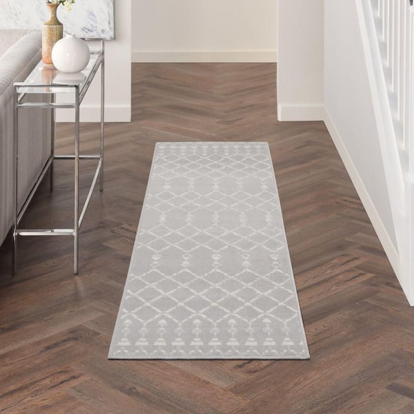 Whimsicle Grey 2 ft. x 8 ft. Geometric Bohemian Kitchen Runner Area Rug