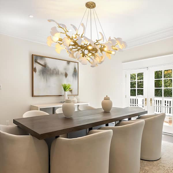 PUYRNF 36 in. 10-Light Ginkgo Modern Kitchen Island Chandelier