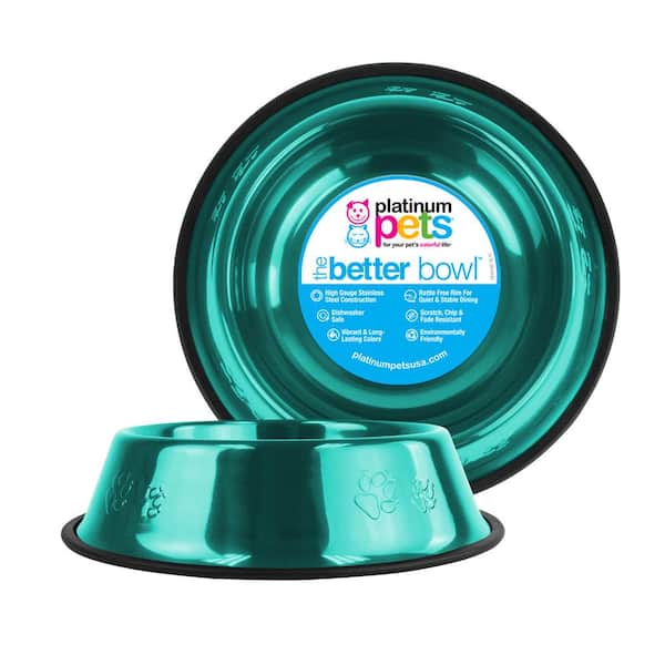 Platinum Pets Embossed Non-Tip Stainless Steel Cat/Dog Bowl, Caribbean Teal
