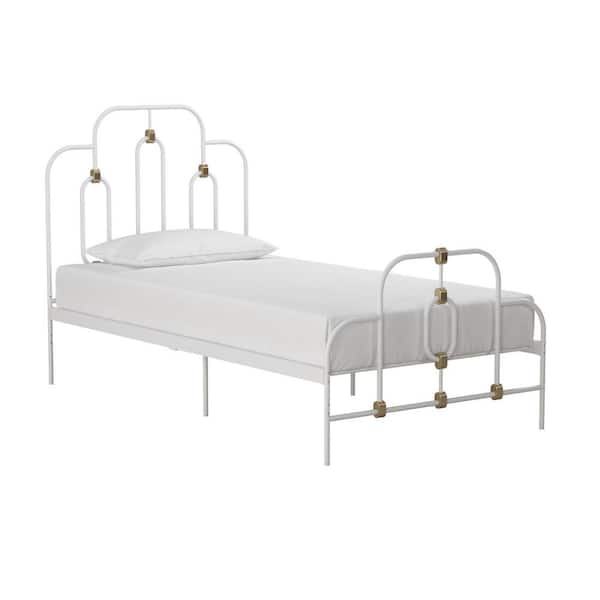 Novogratz Olivia White and Gold Metal Twin Size Bed