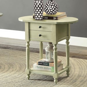 Durrie 25 in. Antique White Rectangle Wood Side Table with Drop-Leaf