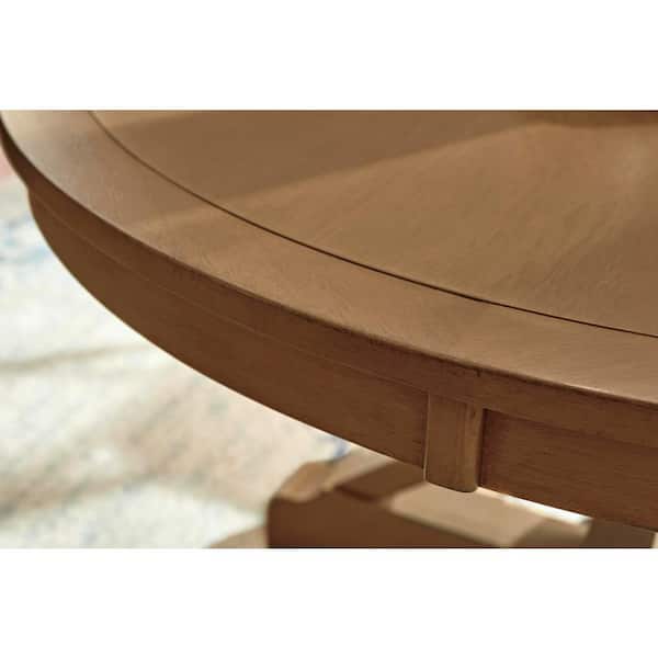 Home Decorators Collection Aberwood Patina Oak Finish Wood Round Dining Table for 4 54 in. L x 30 in. H DP18019 R54 P The Home Depot