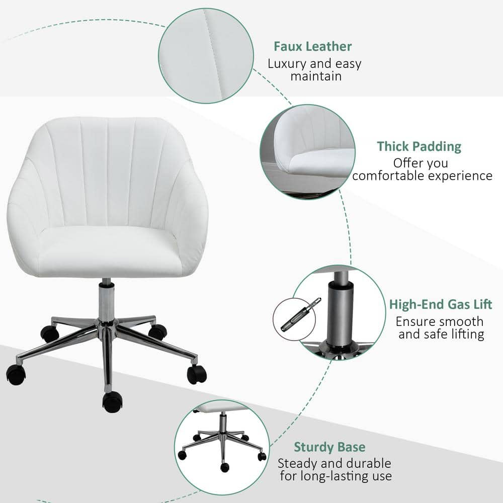 White Leather Mid-Back Swivel Office Chair with Adjustable Arms