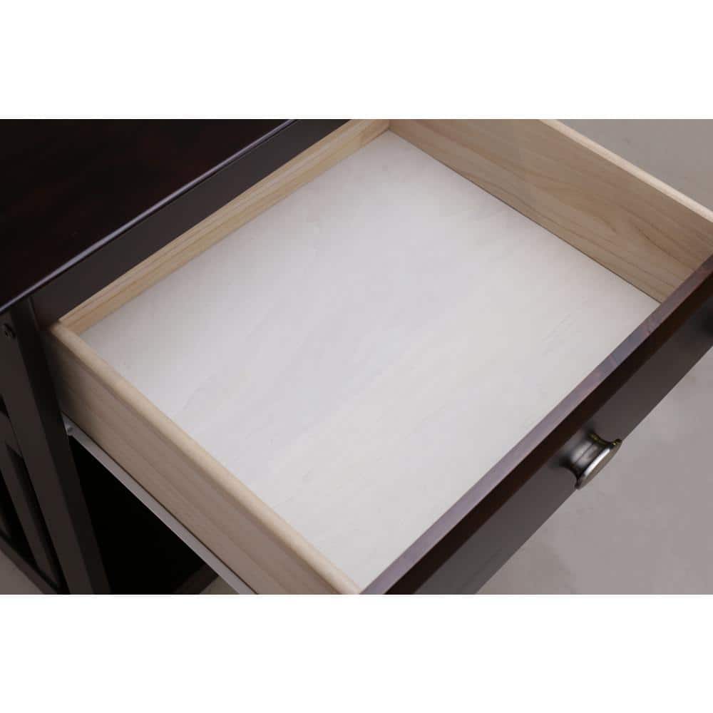 Solid Pine Espresso Nightstand with Framed Detail and Silver Pull