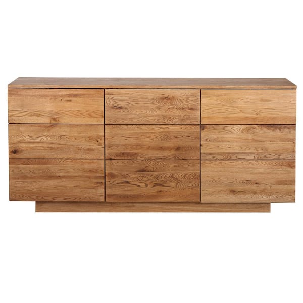 Noble House Stained Natural Brown Sideboard Cabinet with 3-Slide Out Drawers and 3-Doors