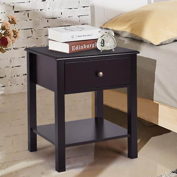 Costway Brown End Table Nightstand Storage Display Furniture Drawer Shelf Beside