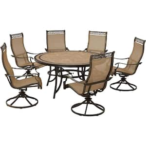 Monaco 7-Piece Aluminum Outdoor Dining Set, 6 Swivel Rocker Chairs and 60 in. Round Tile Table, Bronze, All-Weather