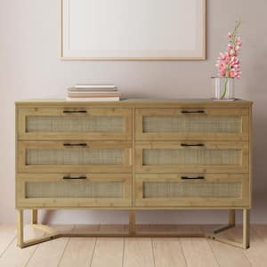 Yellow Bamboo 6-Drawer 47.4 in. W Dressers with Unique Base