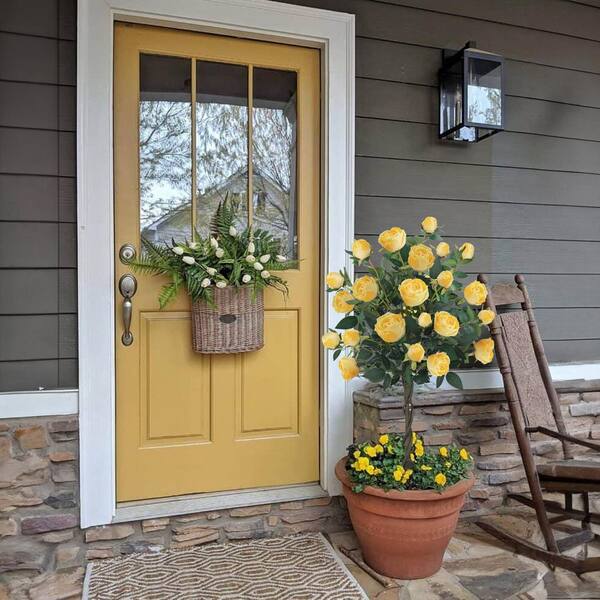 2-Pack 4 ft. Artificial Yellow Rose Trees in Black Pots-52 Blooms
