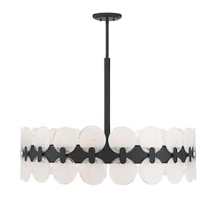 Boca 10-Light Matte Black Chandelier with Strie Piastra Glass Shade