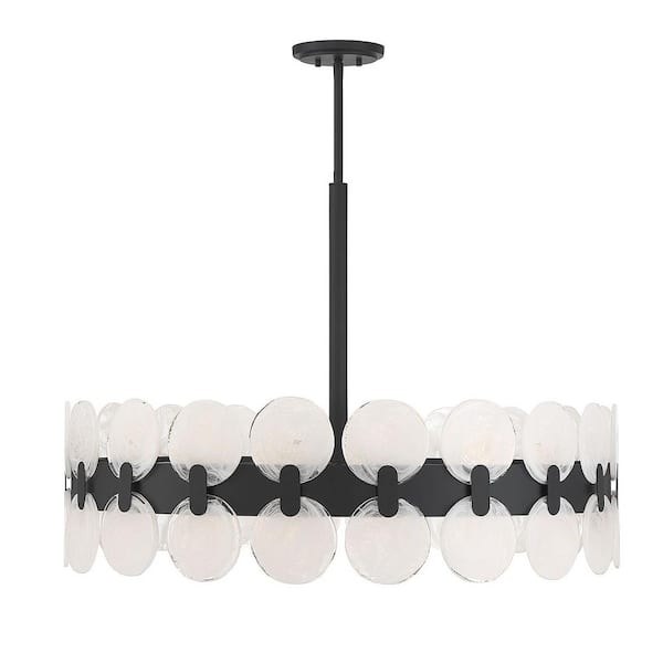 Savoy House Boca 10-Light Matte Black Chandelier with Strie Piastra Glass Shade