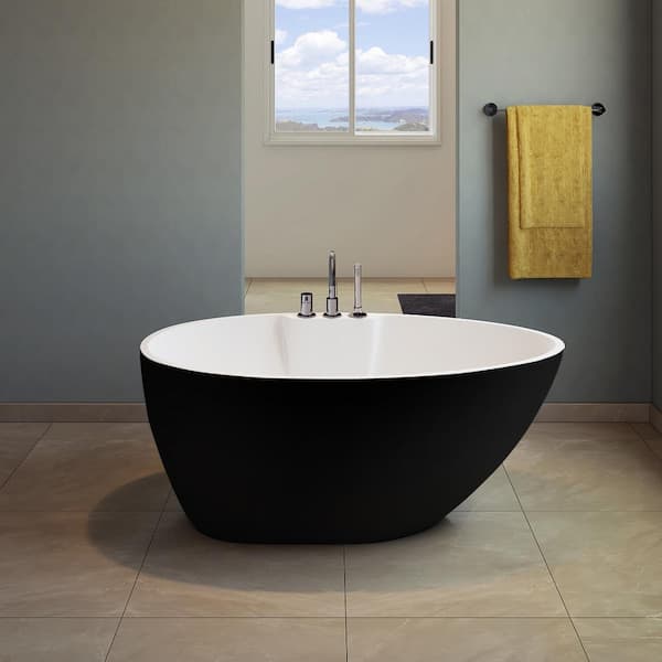 Hadiya 56 in. x 30 in. Soaking Bathtub with End Drain in Black/Matte