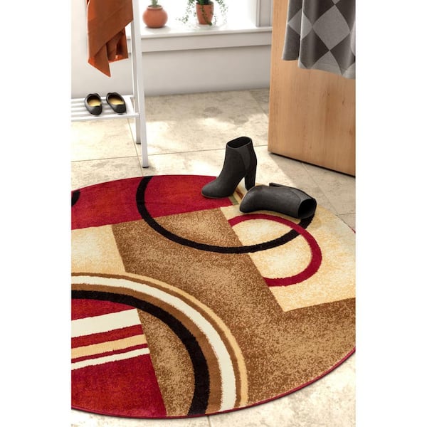 Barclay Arcs and Shapes Red 5 ft. Modern Geometric Round Area Rug