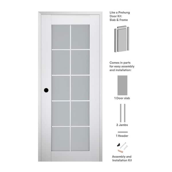 Smart Pro 10-Lite 32 in. x 84 in. Right-Hand Frosted Glass Solid Composite White Wood Single Prehung Interior Door