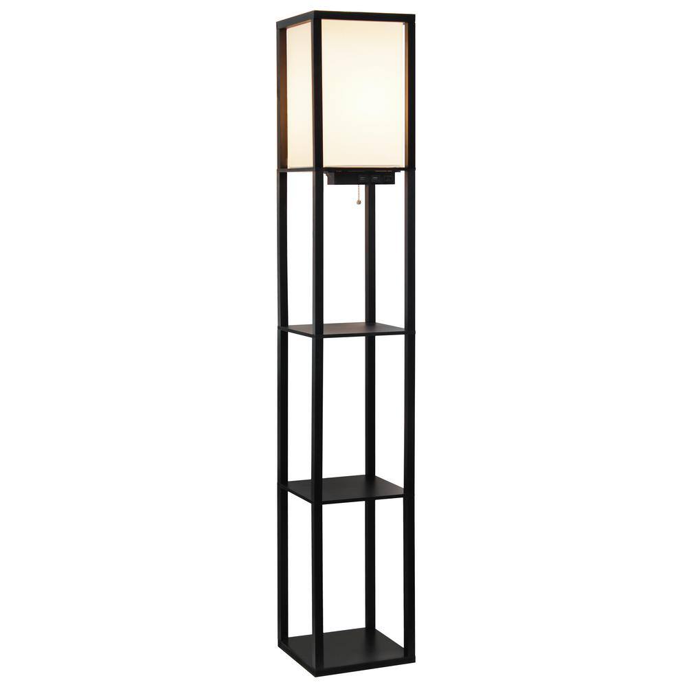 Black 62.5" Floor Lamp with Shelves and USB Ports