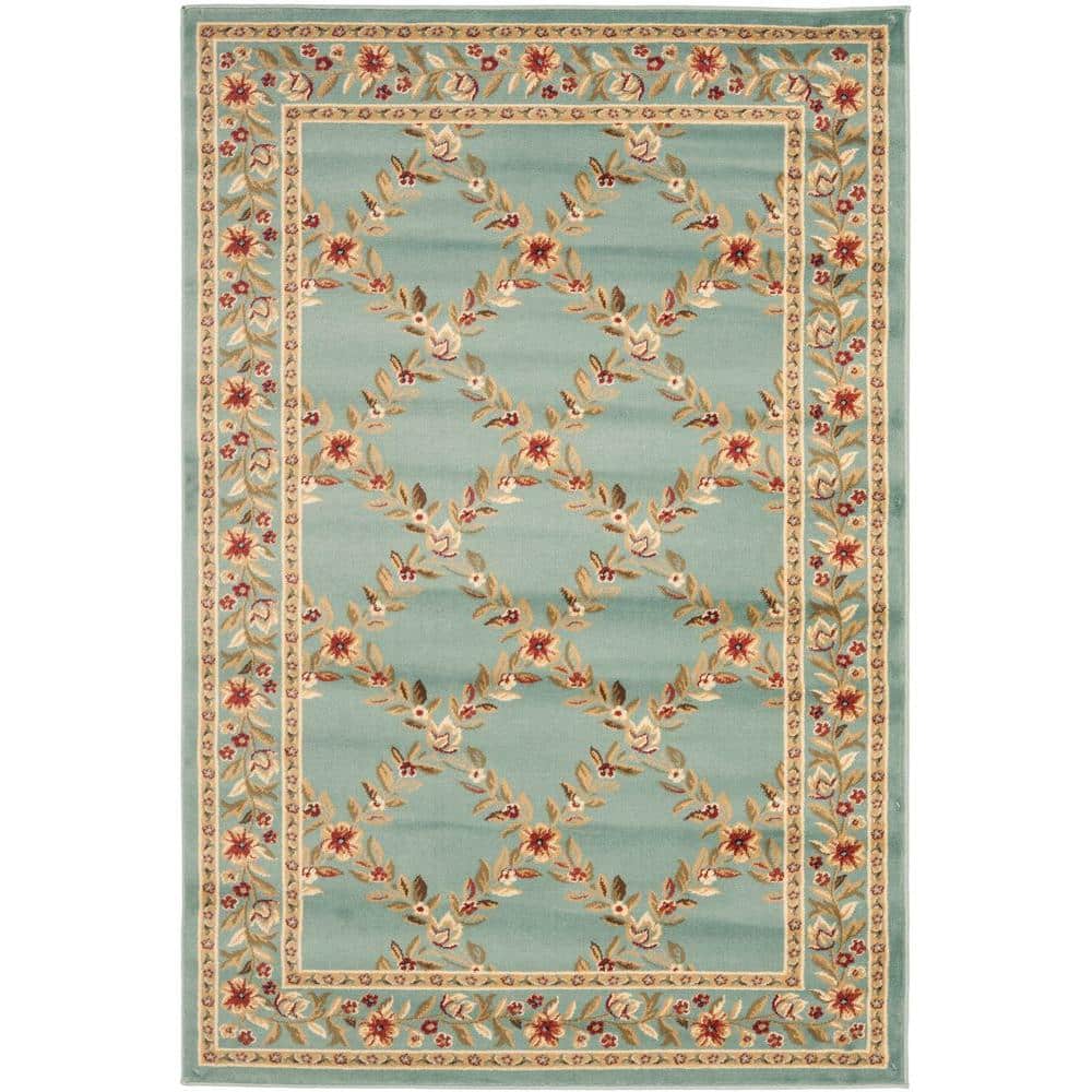 Traditional Persian Blue Floral & Vine Rectangular Area Rug