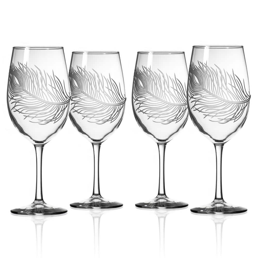 Translucent Peacock Feather Graphic Wine Glass Set