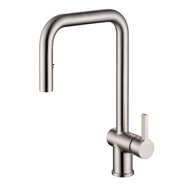 Brushed Nickel 15.38 in. Pull Down Sprayer Kitchen Faucet with 360° Spout Swivel