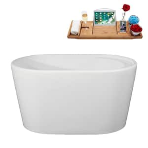 47 in. x 30 in. Acrylic Freestanding Soaking Bathtub in Glossy White with Matte Black Drain, Bamboo Tray