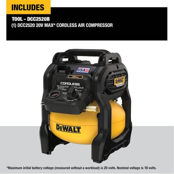 DEWALT - 2.5 Gal. 140 psi Portable 20V Cordless Air Compressor with FLEXVOLT 20V/60V MAX Lithium-Ion 6 Ah Battery