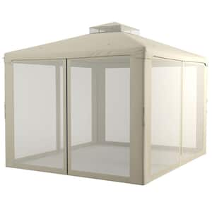 11.5 ft. x 9.5 ft. Cream White Patio Gazebo, Outdoor Canopy Shelter with 2-Tier Roof and Netting, Steel Frame