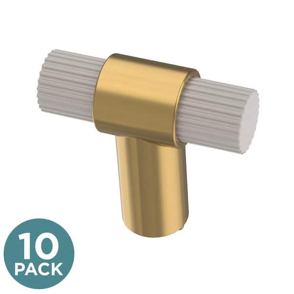 Liberty (10-Pack) Fluted 1-1/4 in. (32 mm) Modern Gold and Griege T-Shaped Cabinet Knobs