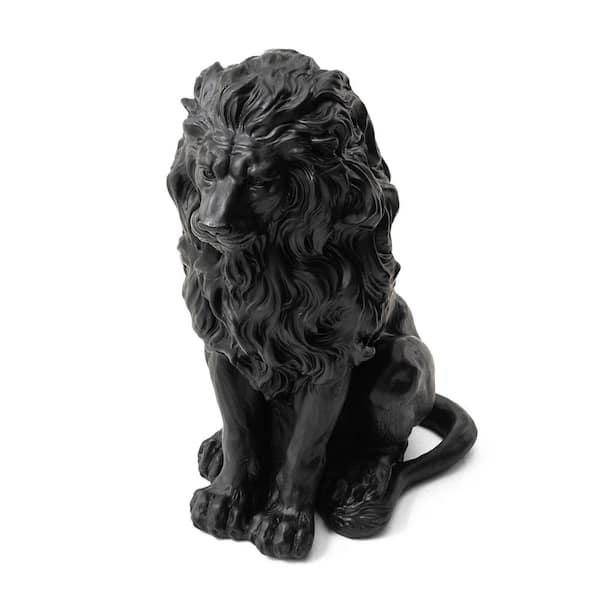 Glitzhome 20.75 in. H MGO Black Sitting Lion Garden Statue