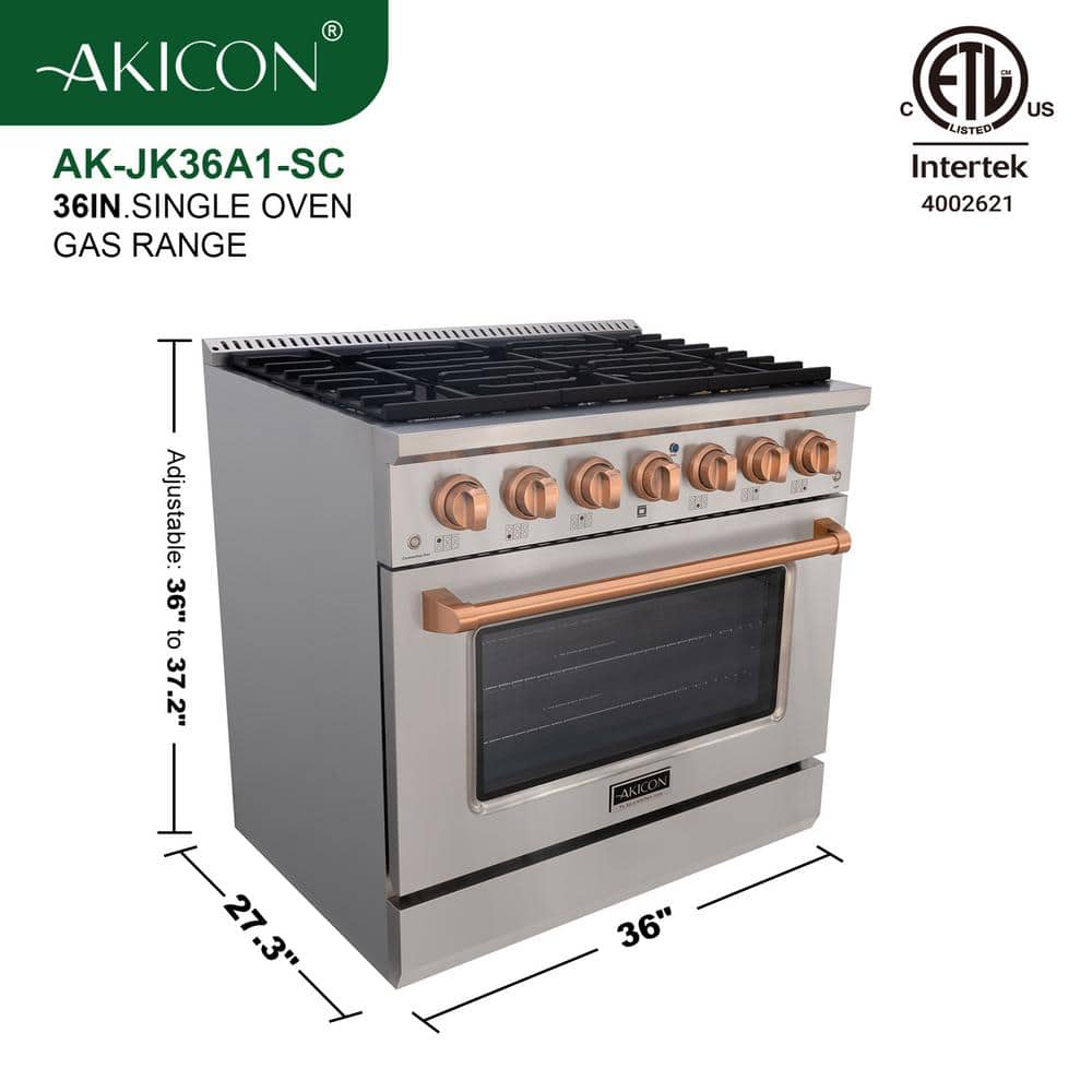 Akicon 36" Stainless Steel Convection Gas Range with 6 Burners