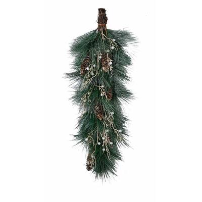 SellerDirect220 Frosted Mistletoe Teardrop Swag Glittered Red Berries Crafts Pinecone 18 Long