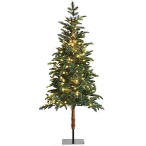6 ft. Green Pre-Lit Hinged Pencil Artificial Christmas Tree with 250 Lights and Metal Stand
