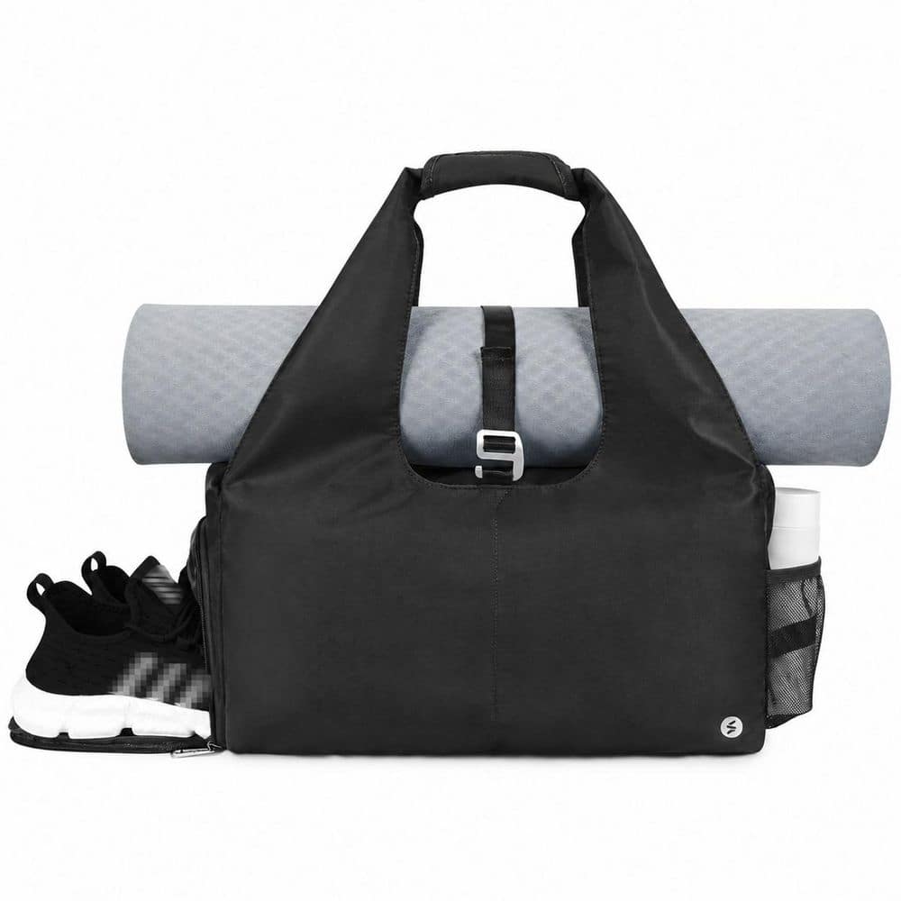 Nylon Water-Resistant Yoga Gym Bag with Wet Dry Separation, 11 Pockets, Shoe Compartment, Adjustable Mat Strap