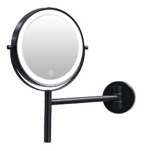 8 in. W x 8 in. H Round Magnifying Tabletop Bathroom Makeup Mirror in Black with LED Light and Extension Arm
