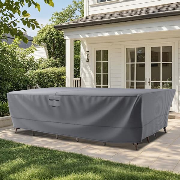 Qovers 126 in. L x 63 in. W x 28 in. H Gray General Purpose Patio Table and Chair Set Cover