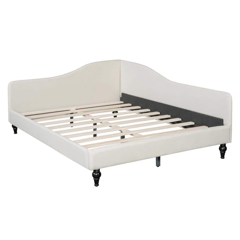 Sleek and Modern Beige Twin Size Linen Daybed with Solid Wood Legs - thumbnail 10