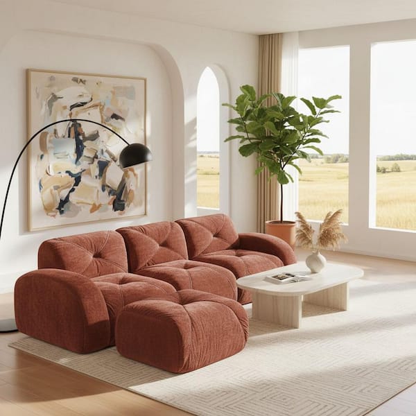 ウニコソファ Homy Casa SAND 110.6 in. Oversize L-Shape Modular Velvet Sectional