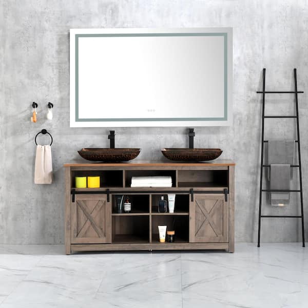 Unbranded Kerstien 61 in. W x 29 in. H Large Rectangular Frameless Anti-Fog Wall Bathroom Vanity Mirror in Silver