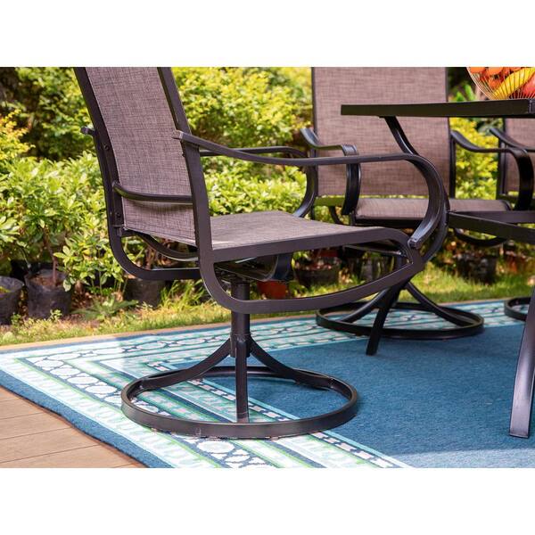 Buy Black 7-piece Metal Rectangle Patio Outdoor Dining Set With Slat 