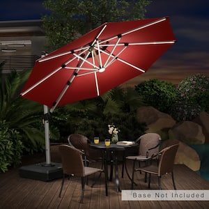 10 ft. Octagon Solar Powered LED Patio Umbrella Outdoor Round Large Cantilever Umbrella Heavy-Duty Sun Umbrella in Terra