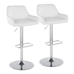 Daniella 32.25 in. White Faux Leather and Chrome Metal Adjustable Bar Stool (Set of 2)