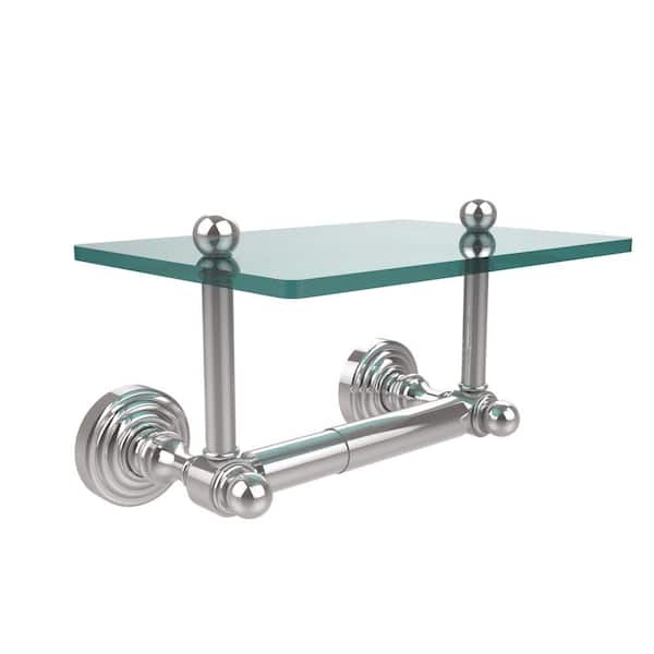 Allied Brass Waverly Place Collection Double Post Toilet Paper Holder with Glass Shelf in Polished Chrome