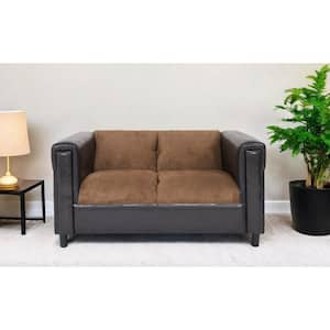 54 in. Brown Solid Faux Leather 2-Seater Loveseat