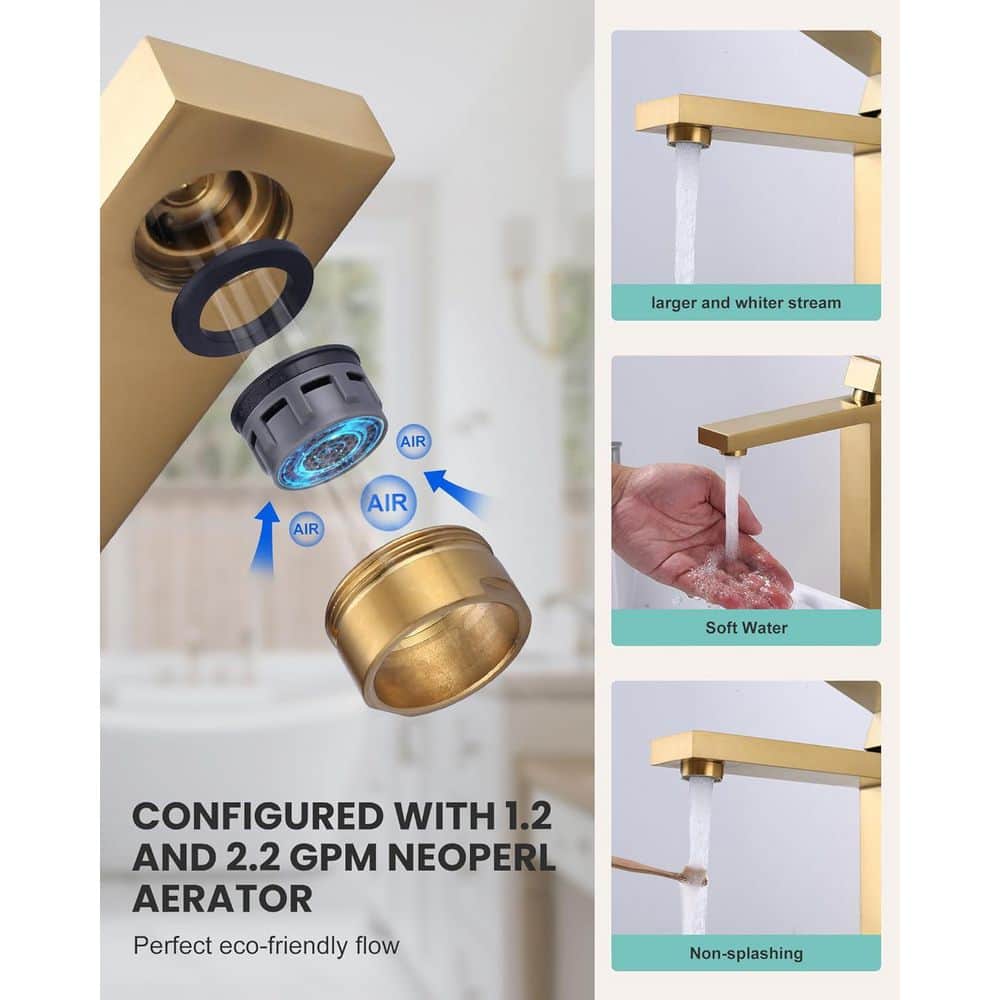 Brushed Gold Single Handle Vessel Sink Bathroom Faucet