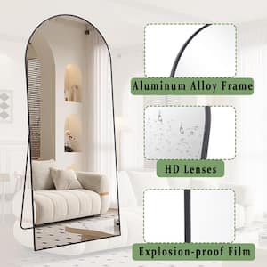 30 in. W x 71 in. H Arched Classic Black Aluminum Alloy Framed Oversized Full Length Mirror Floor Mirror