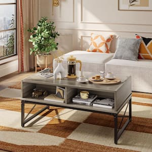 41.7 in. Wash Grey Rectangle Wood LED Coffee Tables for Living Room with Storage