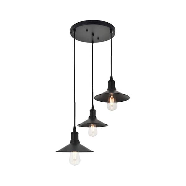 Unbranded Timeless Home Edwards 3-Light Pendant in Black with 9 in. W x 2 in. H Shade