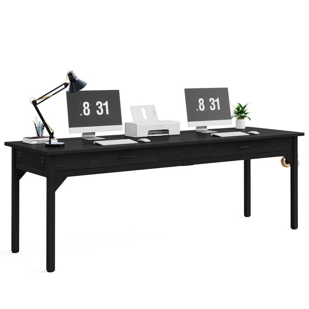 Black Engineered Wood Double Desk with Drawers