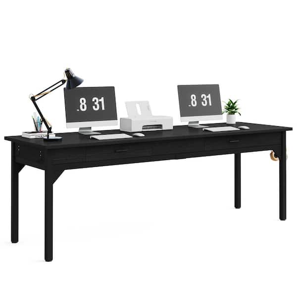 BYBLIGHT Moronia 78.7 in. Rectangular Black Wood 2 Person Computer Desk with 2-Drawer for Home Office
