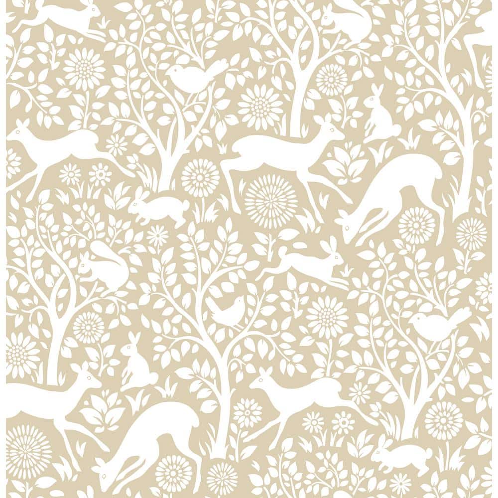 Cream and Taupe Woodland Animal Peel and Stick Wallpaper